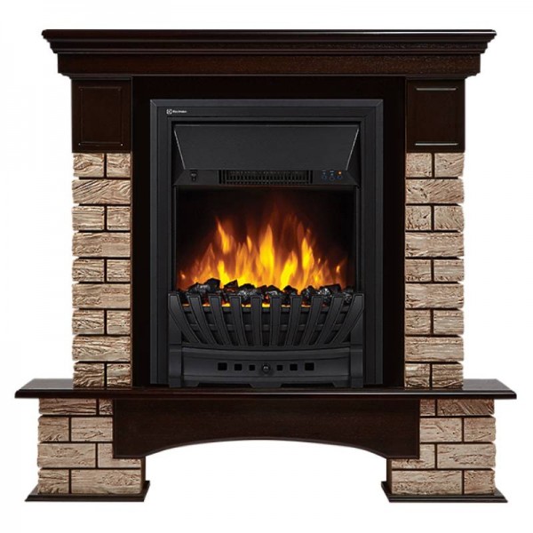 Портал Firelight Forte Wood Classic камень коричневый, шпон темный дуб