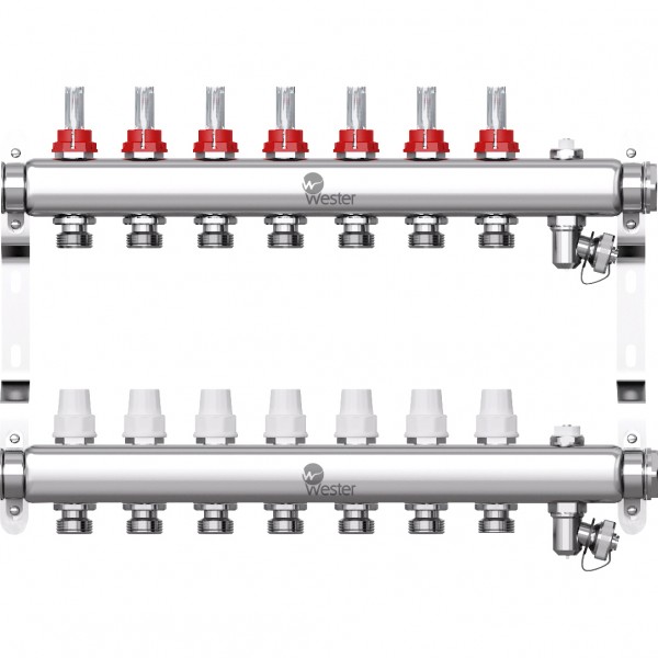 Коллектор Wester нерж. 1quot;-3/4 в сборе на 7 выходов, с расходомерами