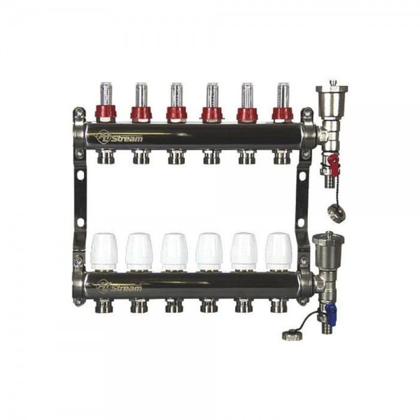 Группа коллект. ALTSTREAM с расходомерами, дренаж. краном и воздухоотвод., нерж. сталь 1quot;х 6х3/4quot;