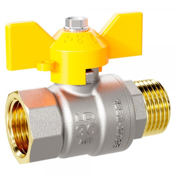 Кран шаровой латунный для газа LD Pride 47.32.В-Н.Б GAS Ду32 Ру25 (бабочка с бир.)