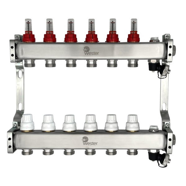 Коллектор Wester нерж. 1quot;-3/4 в сборе с расходомерами на 6 выходов, MUFS6134