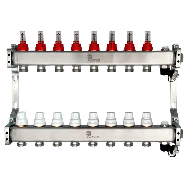 Коллектор Wester нерж 1quot;-3/4 в сборе с расходомерами на 8 выходов MUFS8134