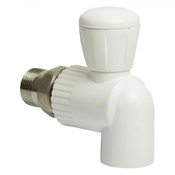 Кран шаровой THERMOLIGHT американка PP-R угловой 25х3/4quot; белый